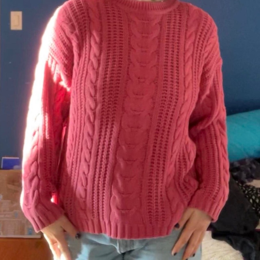 Eddie Bauer Sweater Women Med Pink rolled neck Pullover Crewneck Cable knit - Picture 6 of 6